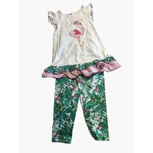 Goodlad Flamingo Outfit Set Infant Girls Size 24 months PAlm Ruffle Sleeve